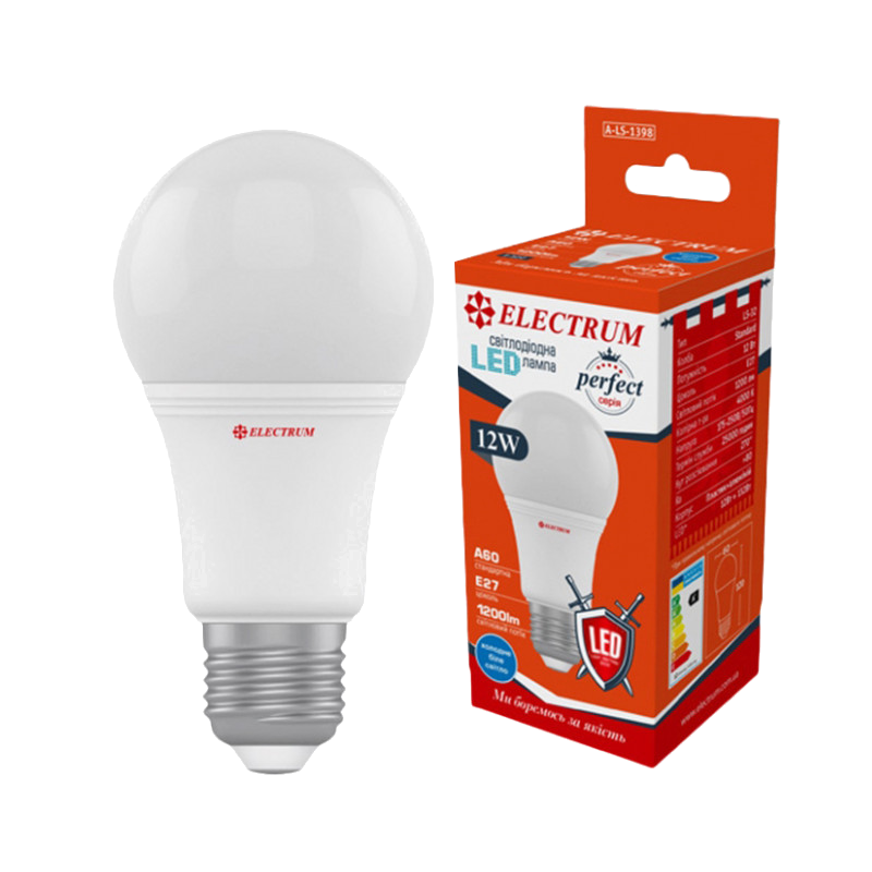 Лампа світлодіодна Electrum A60, 12Вт, E27, 4000К (A-LS-1398)